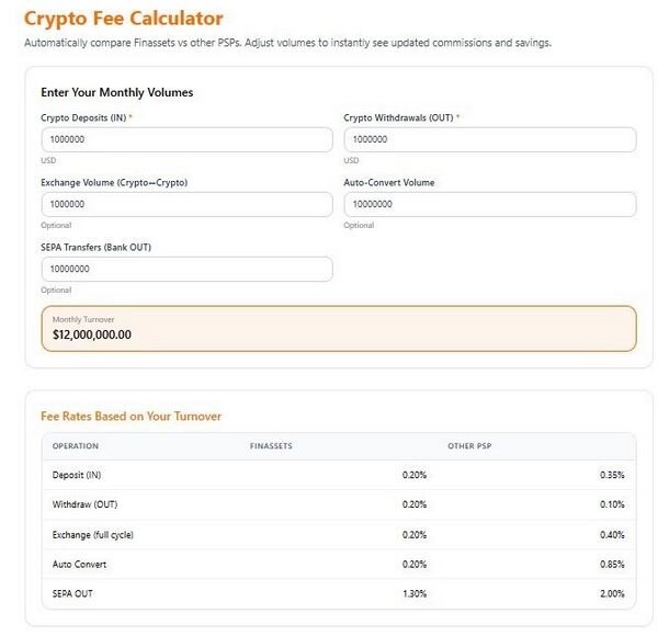 Calculadora de tarifas criptográficas
