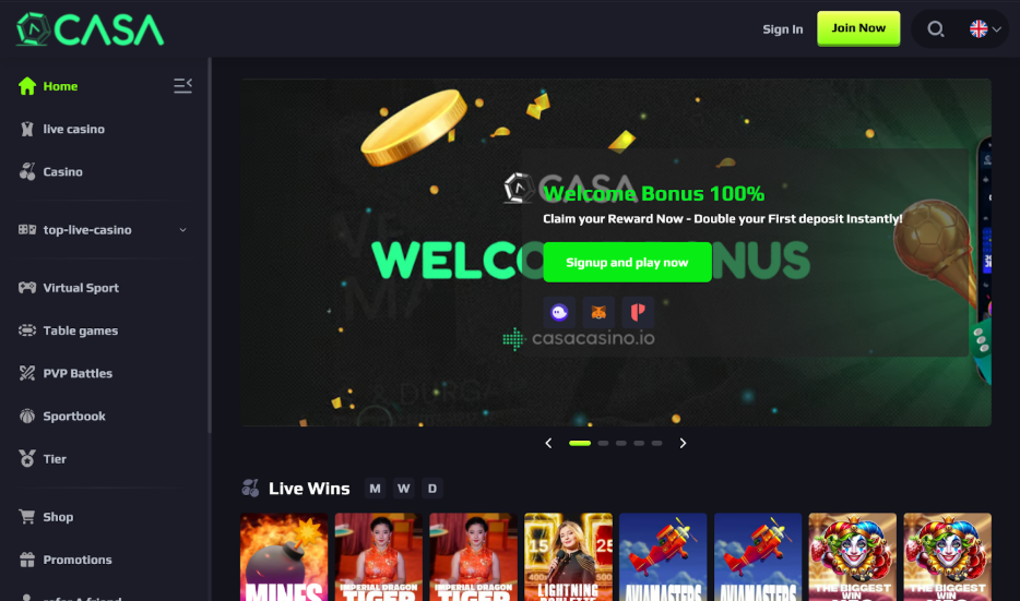 CASA token staking platform with crypto casino revenue sharing and rewards.