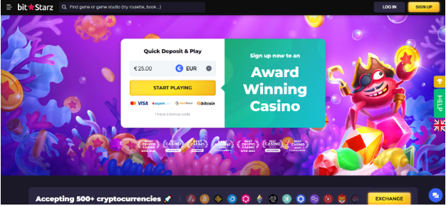 BitStarz fast payout crypto casino interface with 6000 games and Bitcoin support