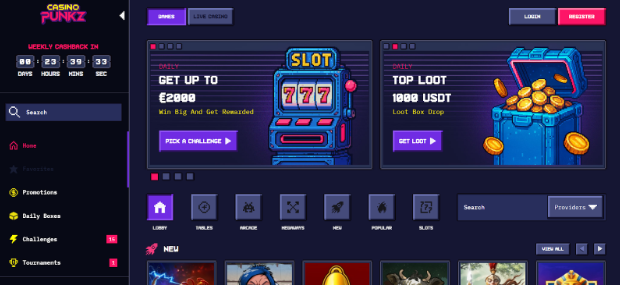 Casinopunkz anonymous quick withdrawal casino with cyberpunk design theme