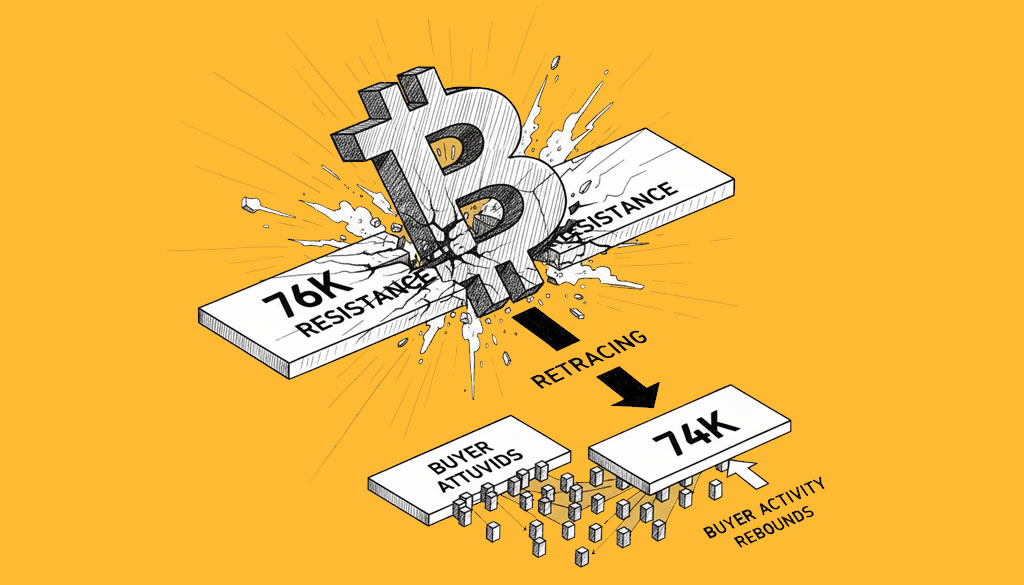 Bitcoin Shatters $76K Resistance Before Retracing to $74K as Buyer Activity Rebounds