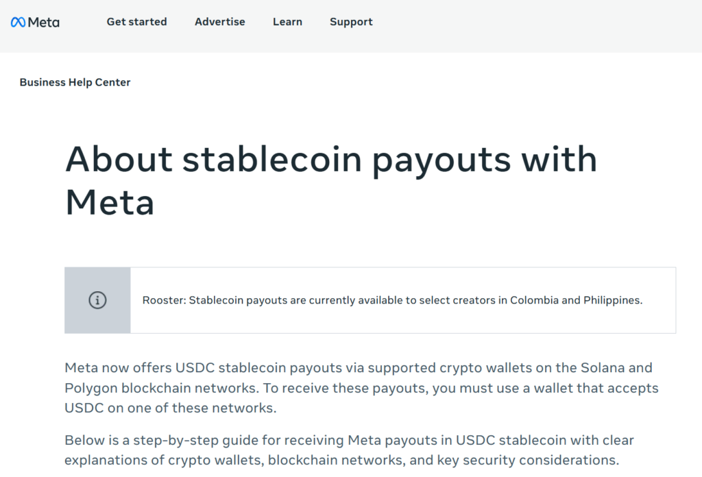Meta Rolls Out USDC Stablecoin Payouts to Creators on Solana and Polygon