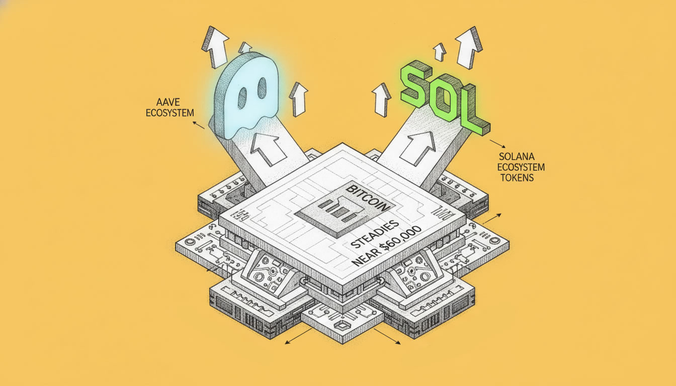 Aave and Solana Ecosystem Tokens Lead Crypto Rebound as Bitcoin Steadies Near $60,000